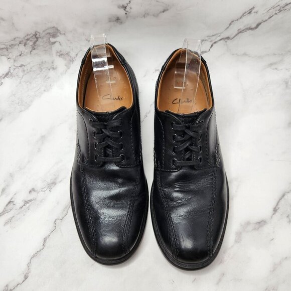 Clarks Black Leather Oxfords Dress Shoes Lace-Up Men's 9.5 - Picture 3 of 10